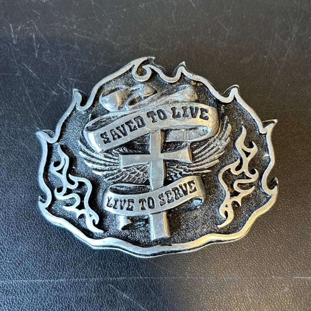 Vintage Y2K  Belt Buckle Mens Silver Christian Cross Faith Biker Western